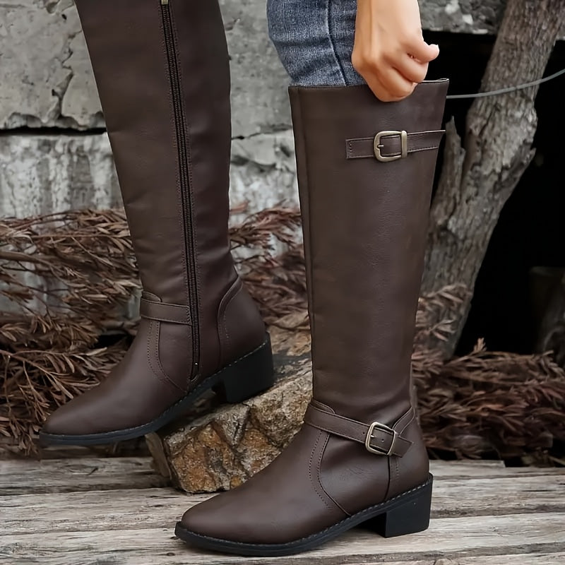 Women's Buckle Strap Knee High Riding Boots
