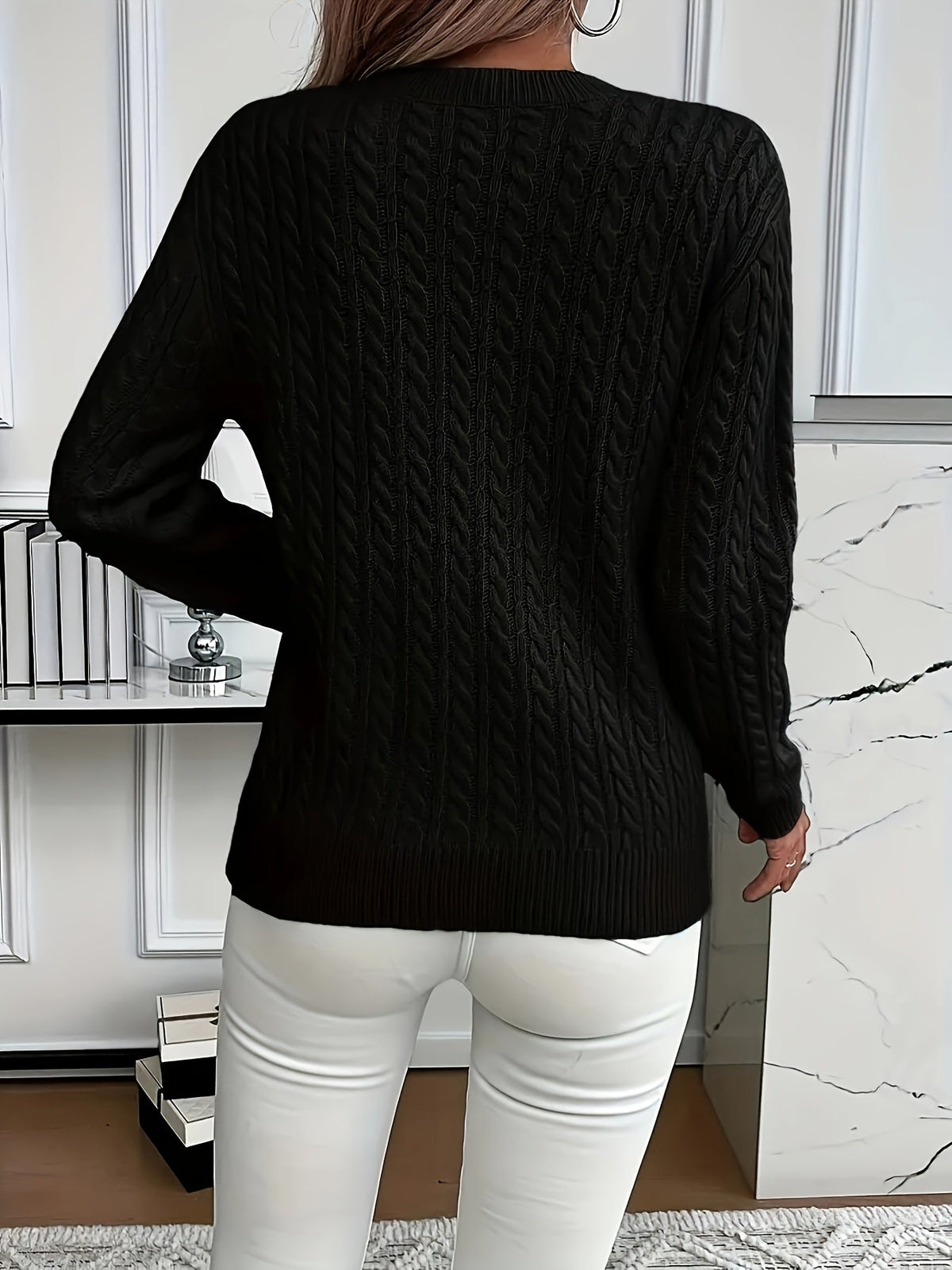 Women’s Classic Cable Knit Mock Neck Sweater