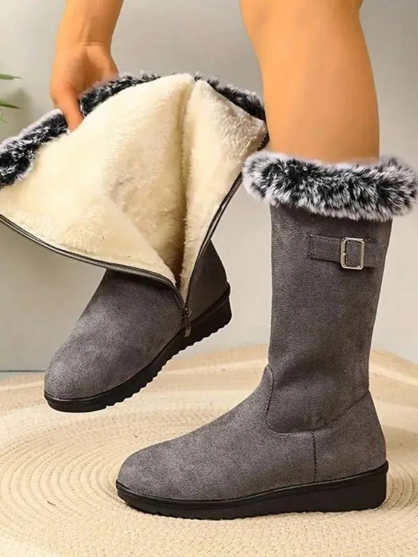Women’s Faux Suede Fleece Lined Mid-Calf Winter Boots