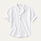 Men's Short Sleeve Band Collar Linen Shirt