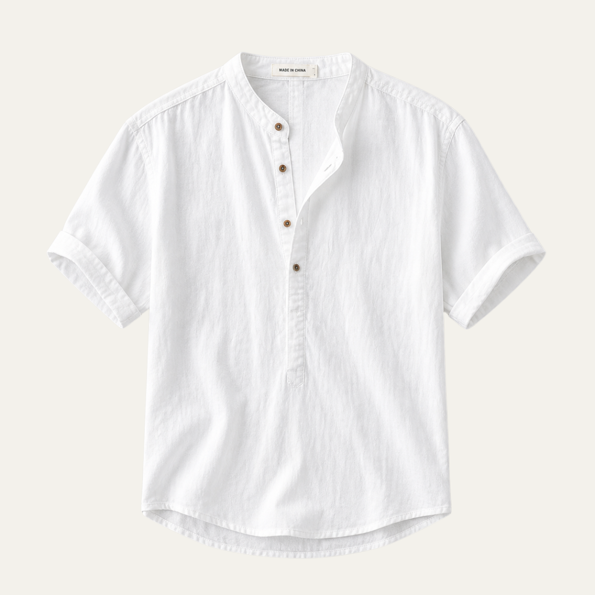Men's Short Sleeve Band Collar Linen Shirt
