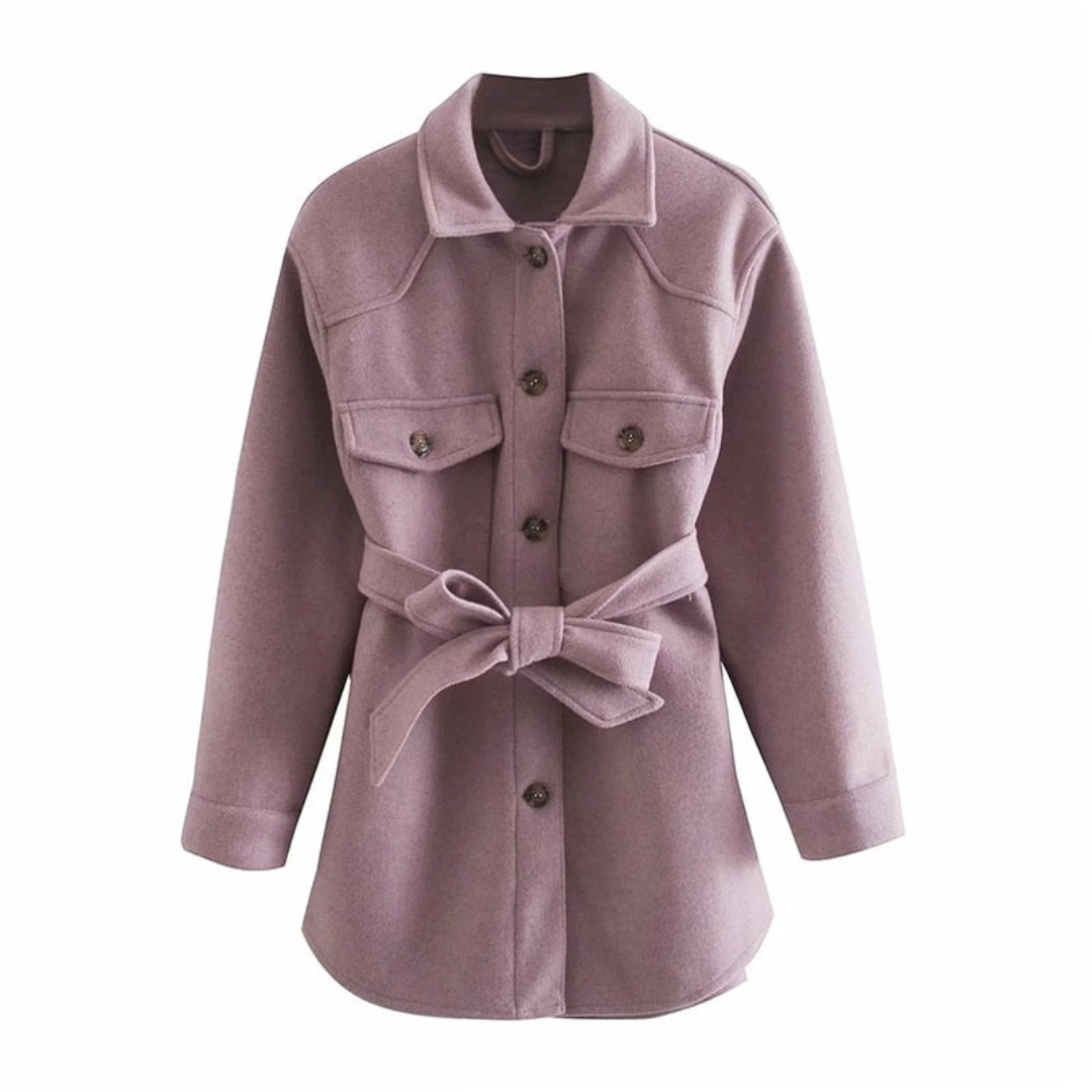 Women's Belted Brushed Shacket with Flap Pockets
