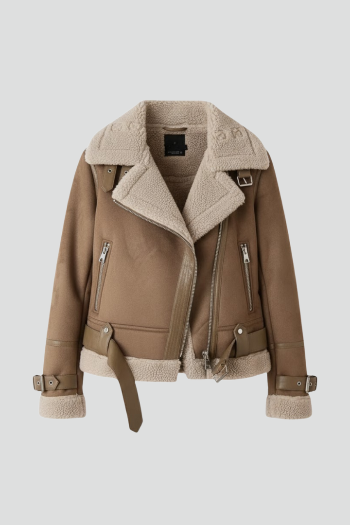 Women's Shearling Trim Biker Style Jacket