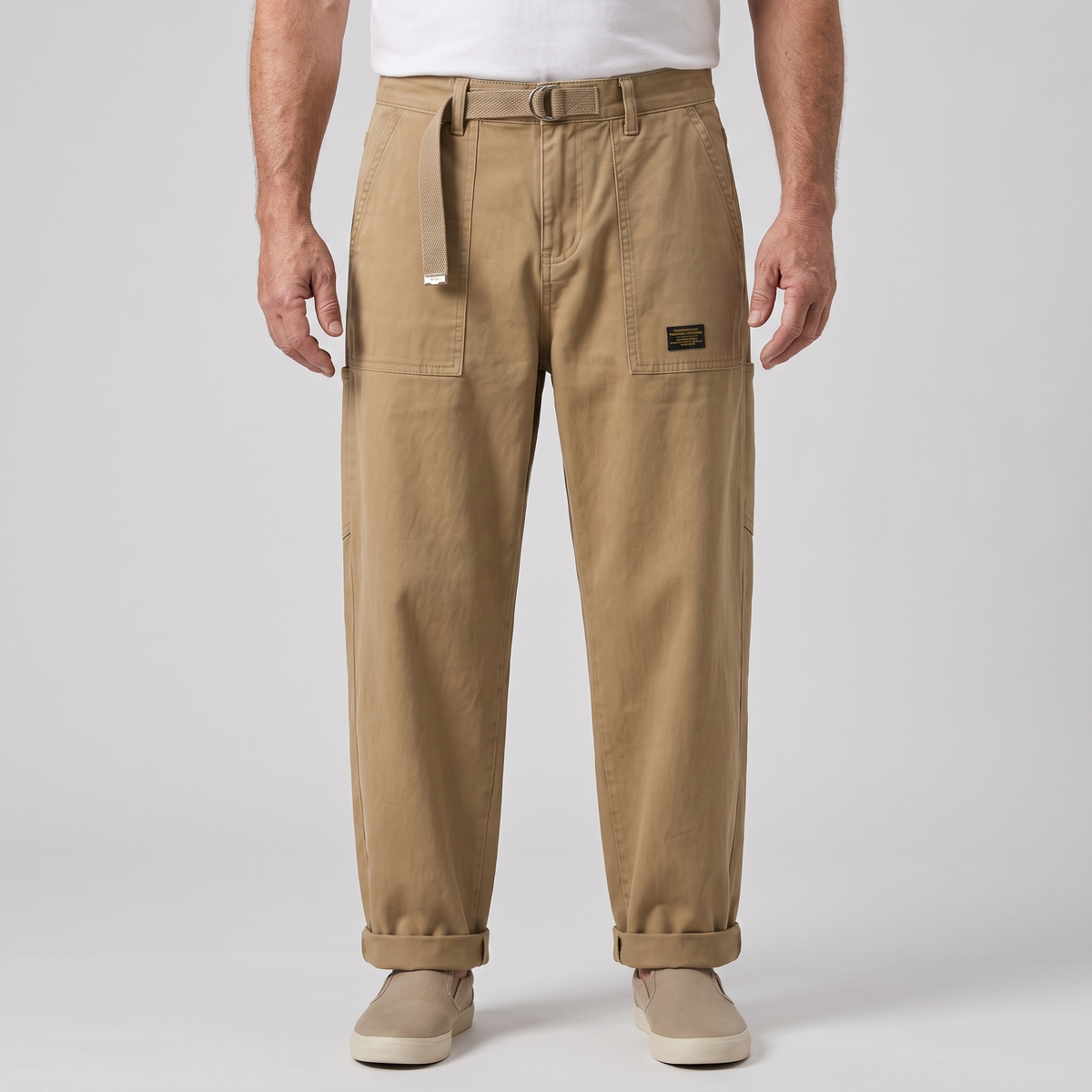 Men’s Relaxed Fit Utility Work Trousers with Webbing Belt
