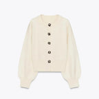Women's Balloon Sleeve Jewel Button Knit Cardigan