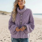 Women’s Chunky Cable Knit Cropped Turtleneck Sweater