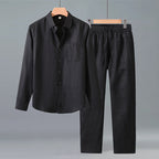Men's Linen Blend Long Sleeve Shirt and Pants Set