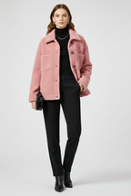 Women's Textured Teddy Shacket with Patch Pockets