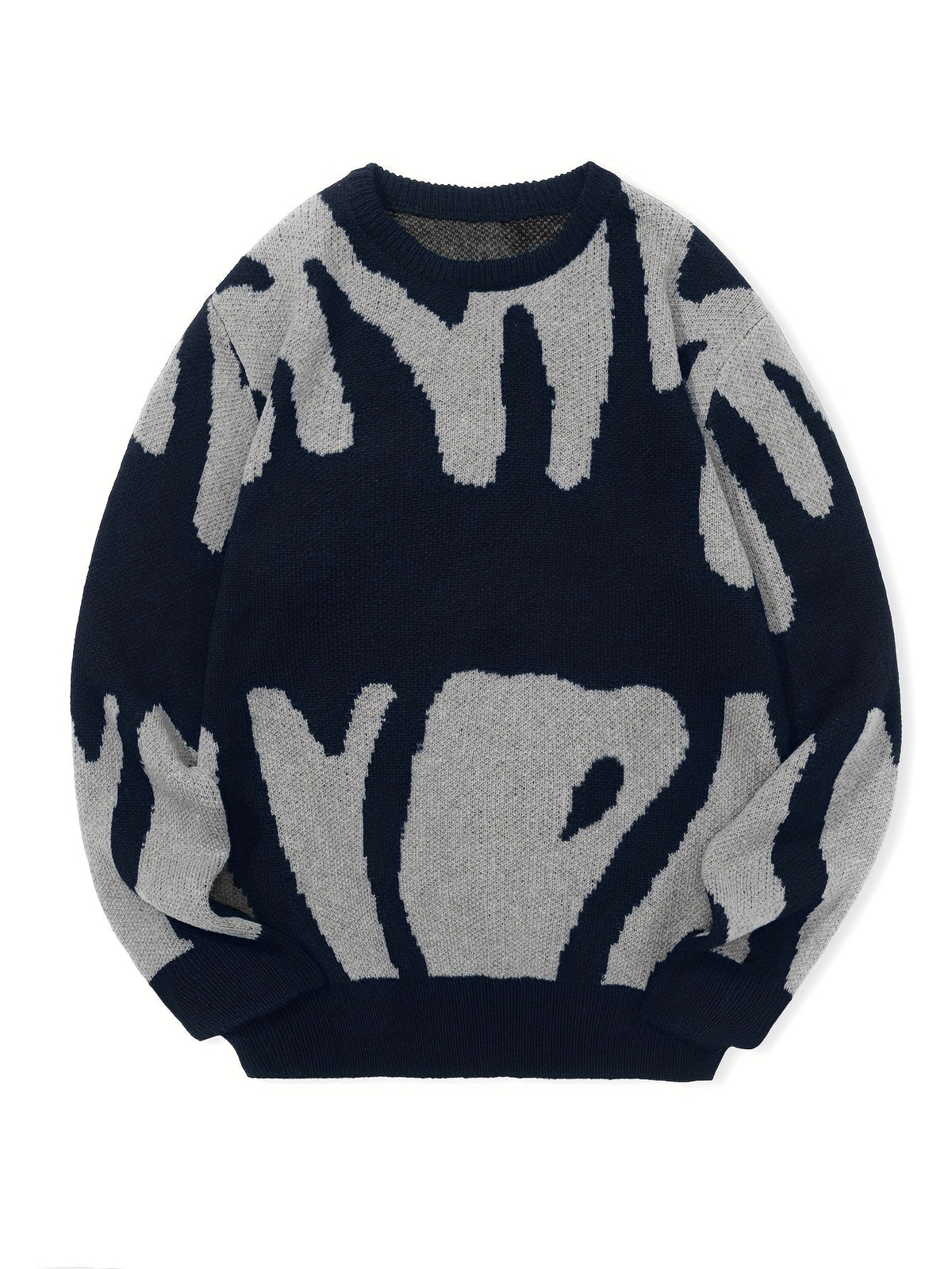 Men's Oversized Abstract Jacquard Crew Neck Knit Sweater