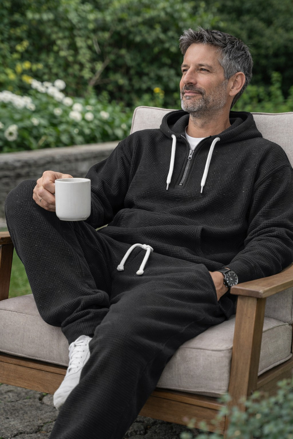 Men's Waffle Knit Quarter-Zip Hoodie Set