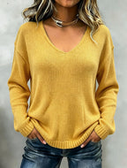 Women's Relaxed Drop Shoulder V-Neck Knit Sweater