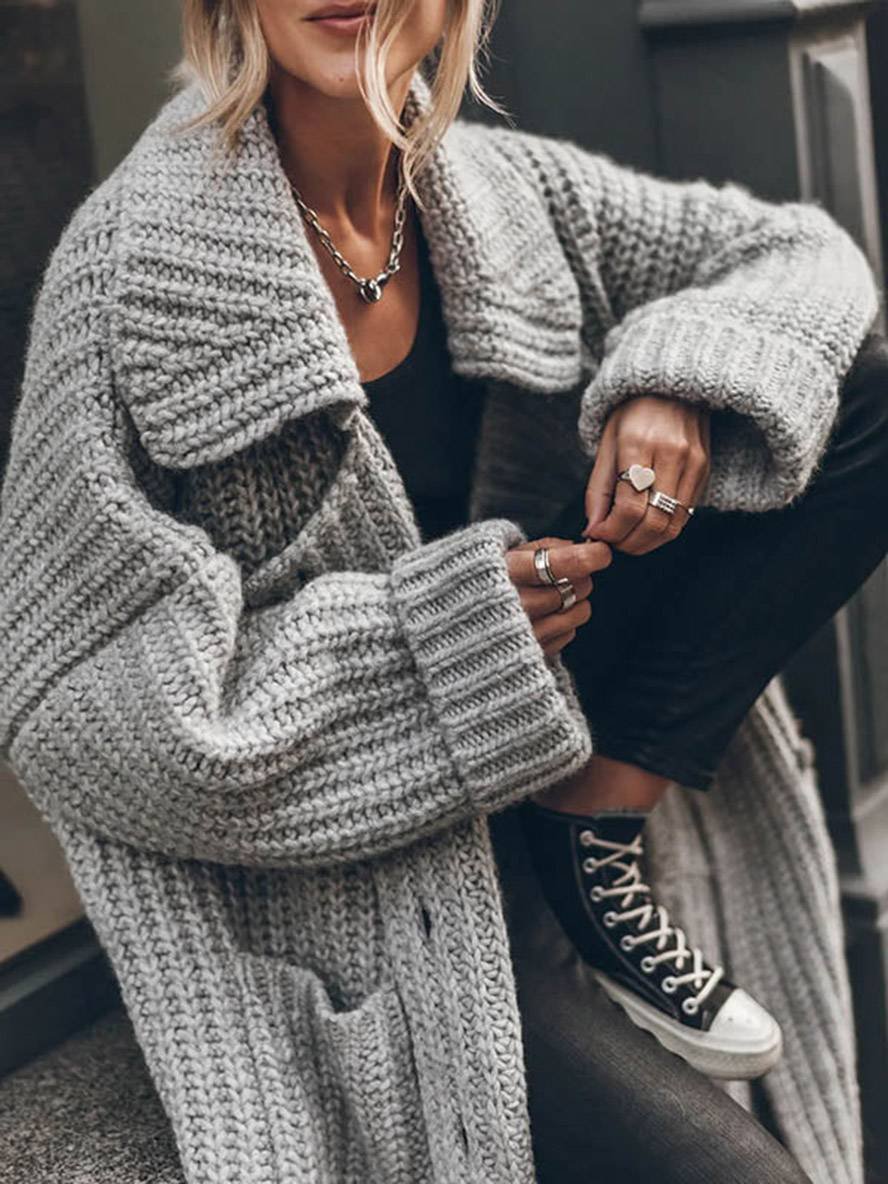 Women's Chunky Knit Longline Open-Front Cardigan