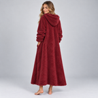 Women's Hooded Teddy Fleece Maxi Lounge Dress with Pockets