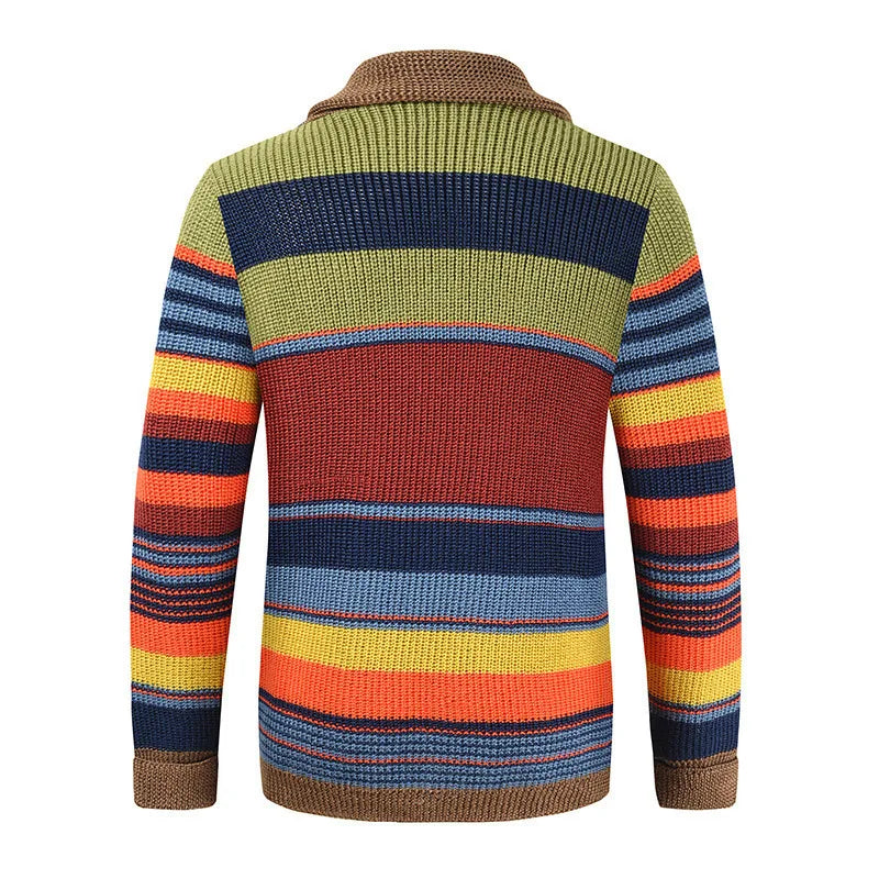 Men’s Multicolour Stripe Shawl Collar Knit Cardigan