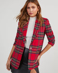Women's Tartan Plaid Single-Button Longline Blazer