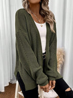 Women's Chunky Knit Eyelet Detail Open Cardigan
