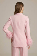 Women's Feather Cuff Blazer and Trouser Suit Set