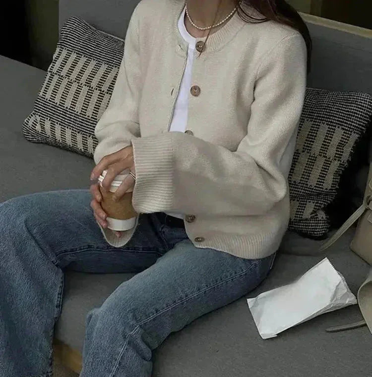 Women's Round Neck Button-Front Knit Jacket