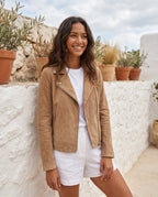 Women's Slim Fit Faux Suede Biker Jacket with Zip Pockets