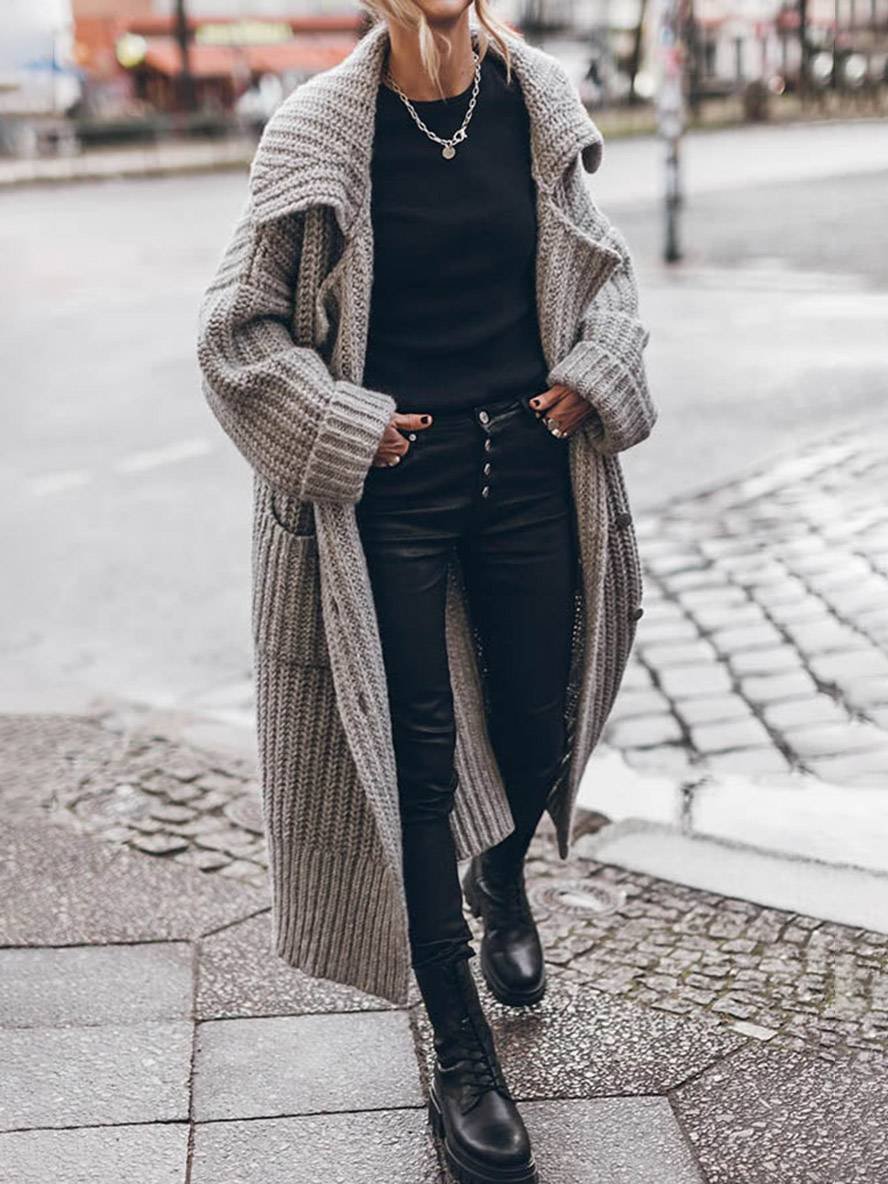Women's Chunky Knit Longline Open-Front Cardigan