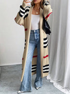 Women's Striped Longline Open-Front Maxi Cardigan