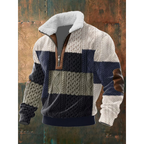 Men's Sherpa Collar Quarter-Zip Knit Sweater with Elbow Patches
