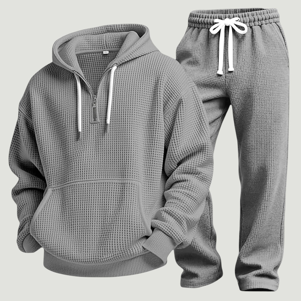 Men's Waffle Knit Quarter-Zip Hoodie Set