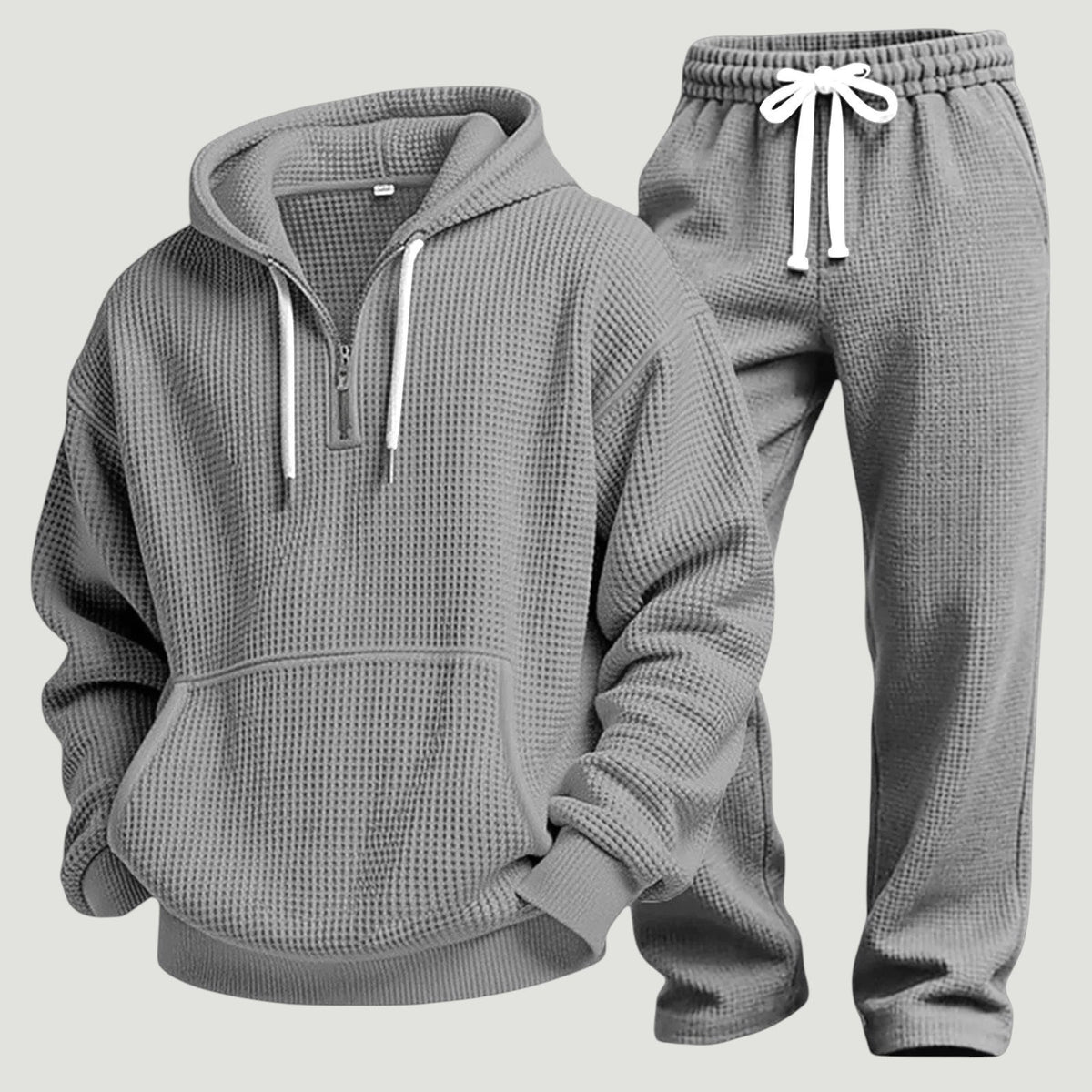 Men's Waffle Knit Quarter-Zip Hoodie Set