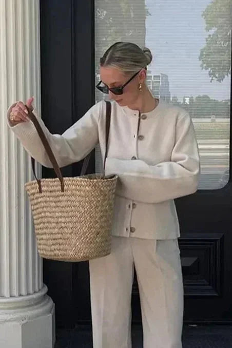 Women's Round Neck Button-Front Knit Jacket