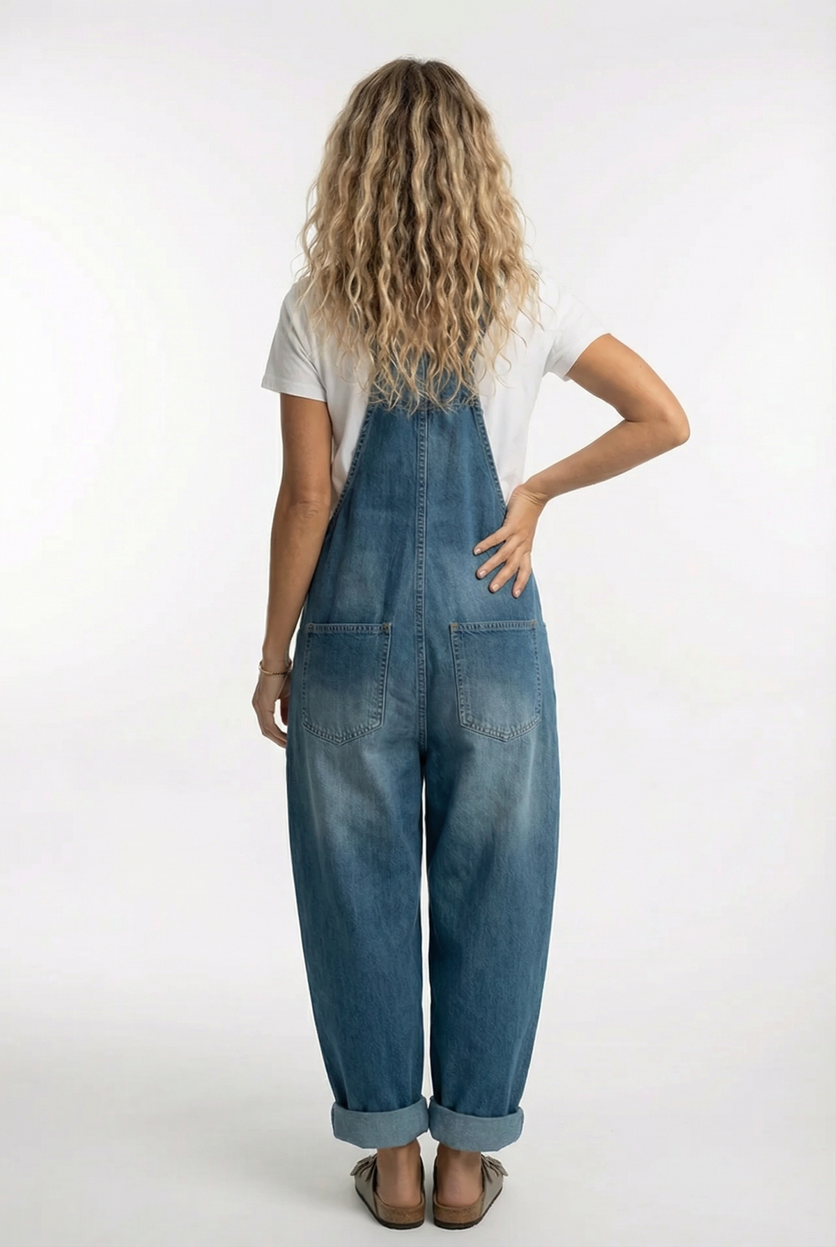 Women's Denim Button-Front Baggy Overalls
