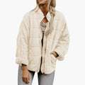 Women's Oversized Quilted Zip-Up Jacket with Stand Collar