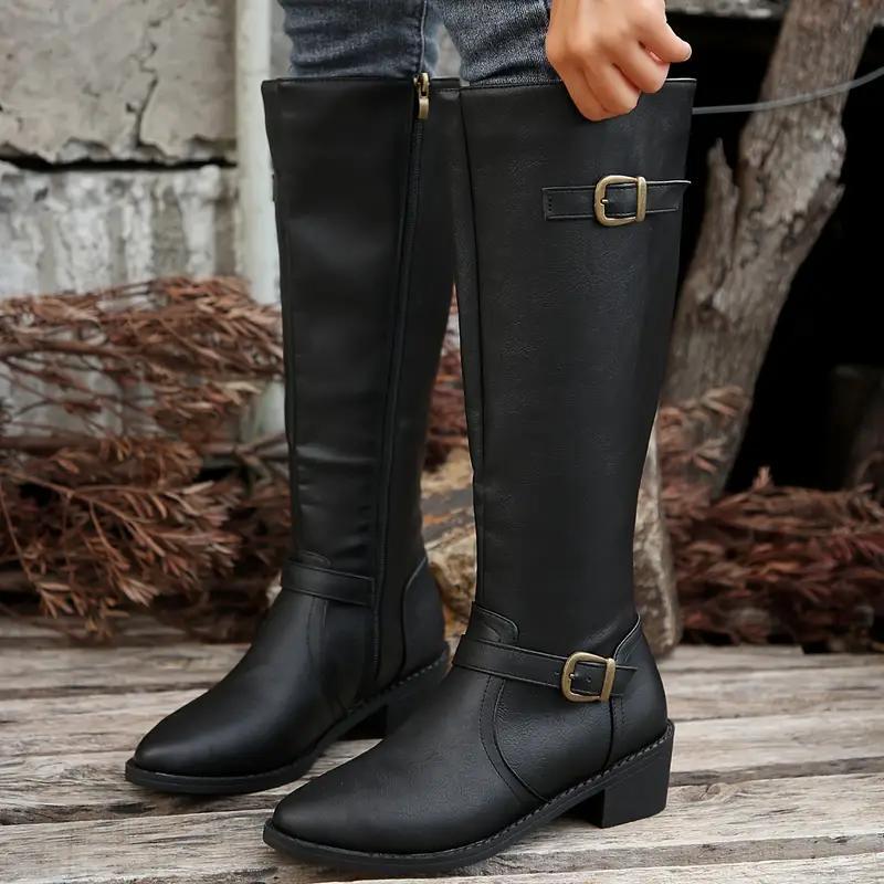Women's Buckle Strap Knee High Riding Boots
