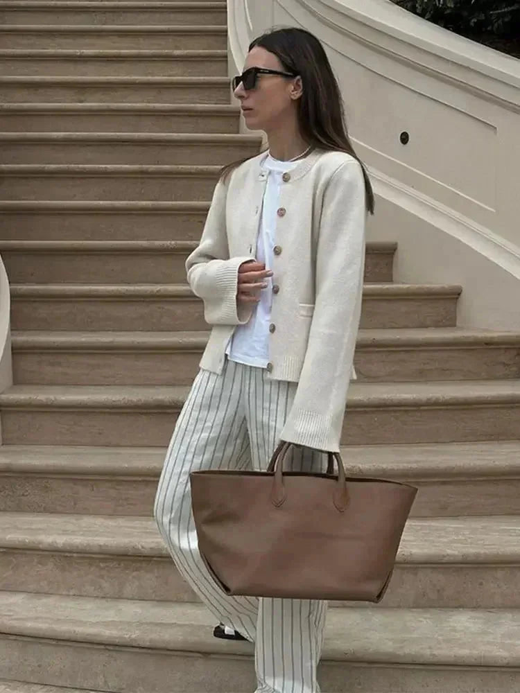 Women's Round Neck Button-Front Knit Jacket
