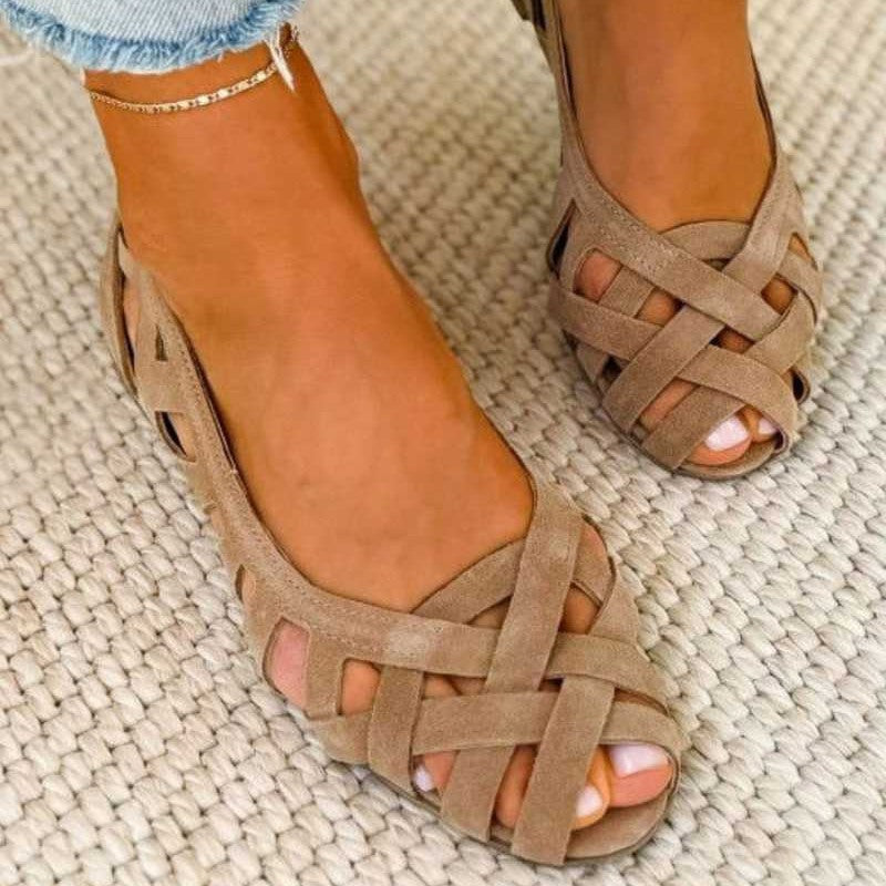 Women's Woven Cutout Peep Toe Flat Sandals