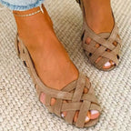 Women's Woven Cutout Peep Toe Flat Sandals
