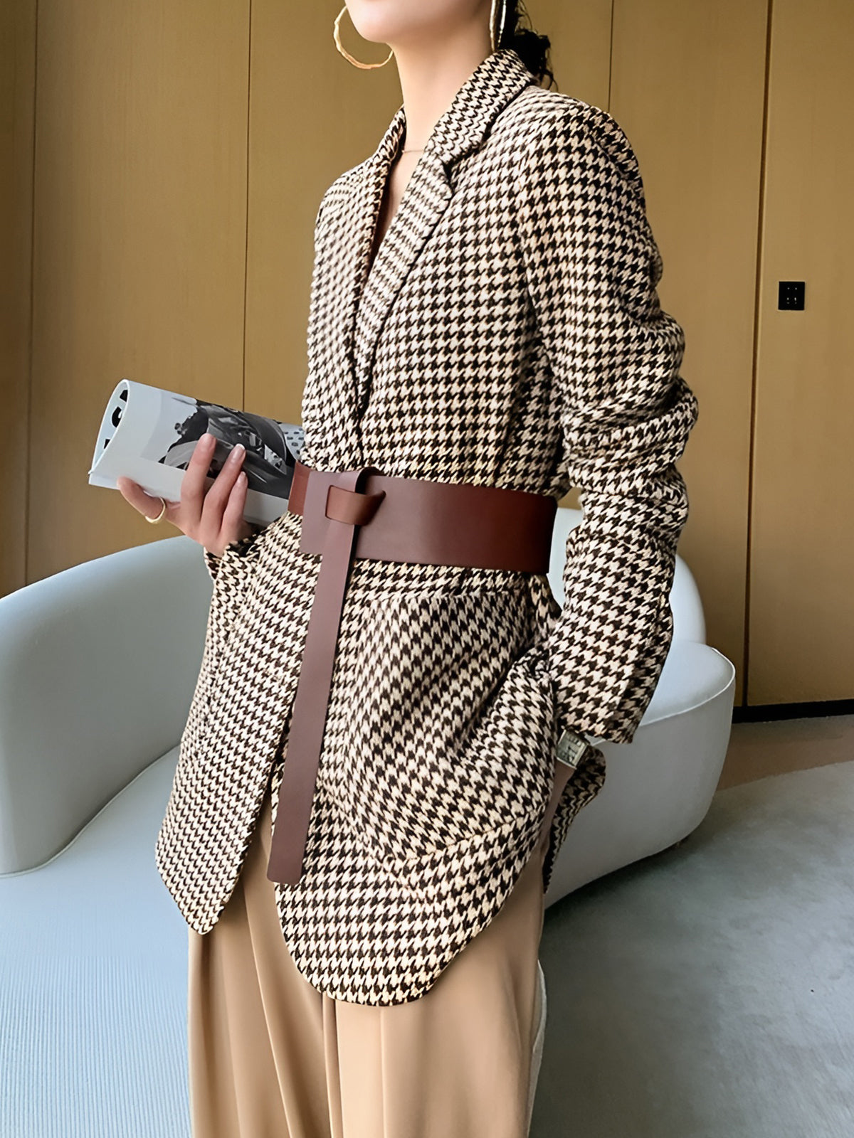 Women's Houndstooth Longline Blazer