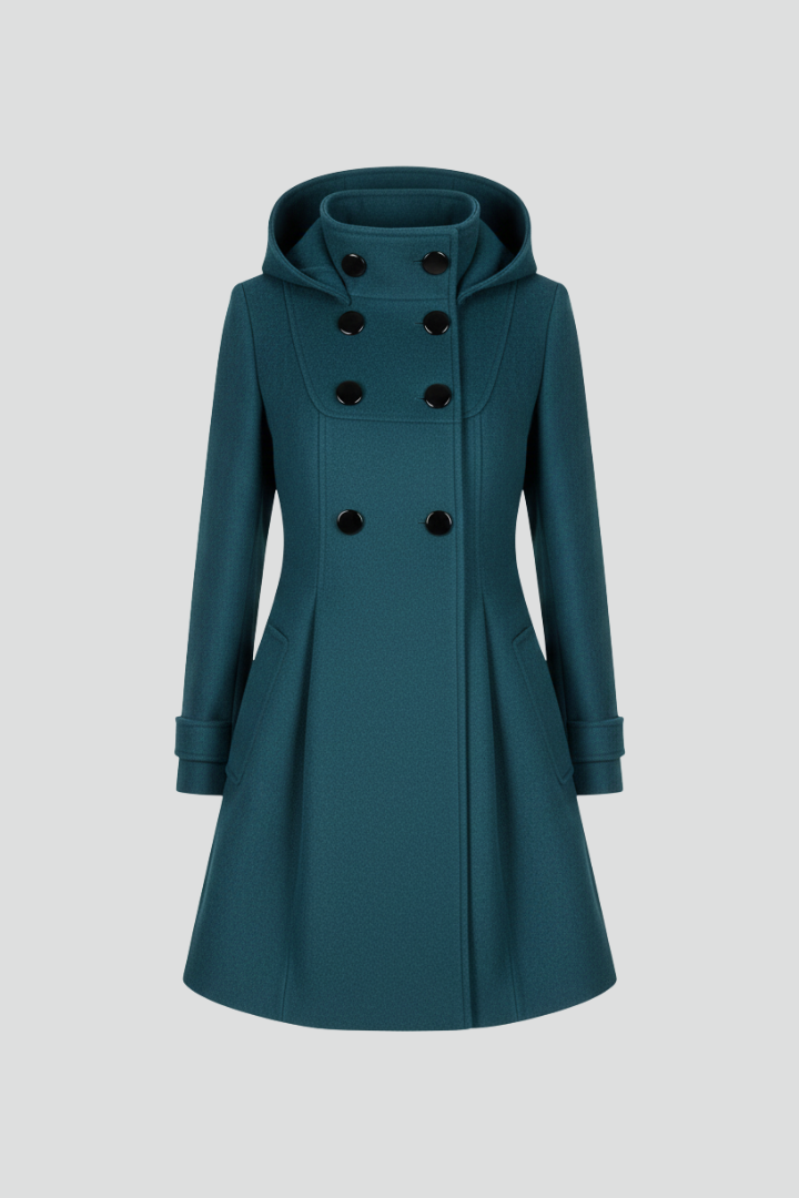 Women's Hooded Double-Breasted Fit and Flare Coat