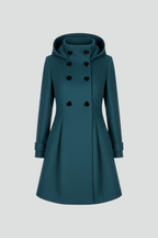 Women's Hooded Double-Breasted Fit and Flare Coat