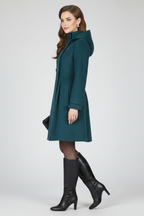 Women's Hooded Double-Breasted Fit and Flare Coat