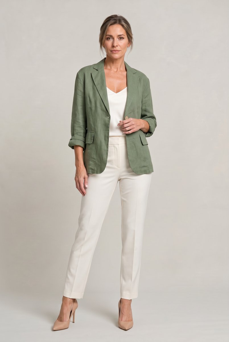 Women's Single Button Notch Collar Linen Blazer