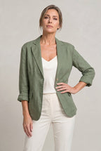 Women's Single Button Notch Collar Linen Blazer