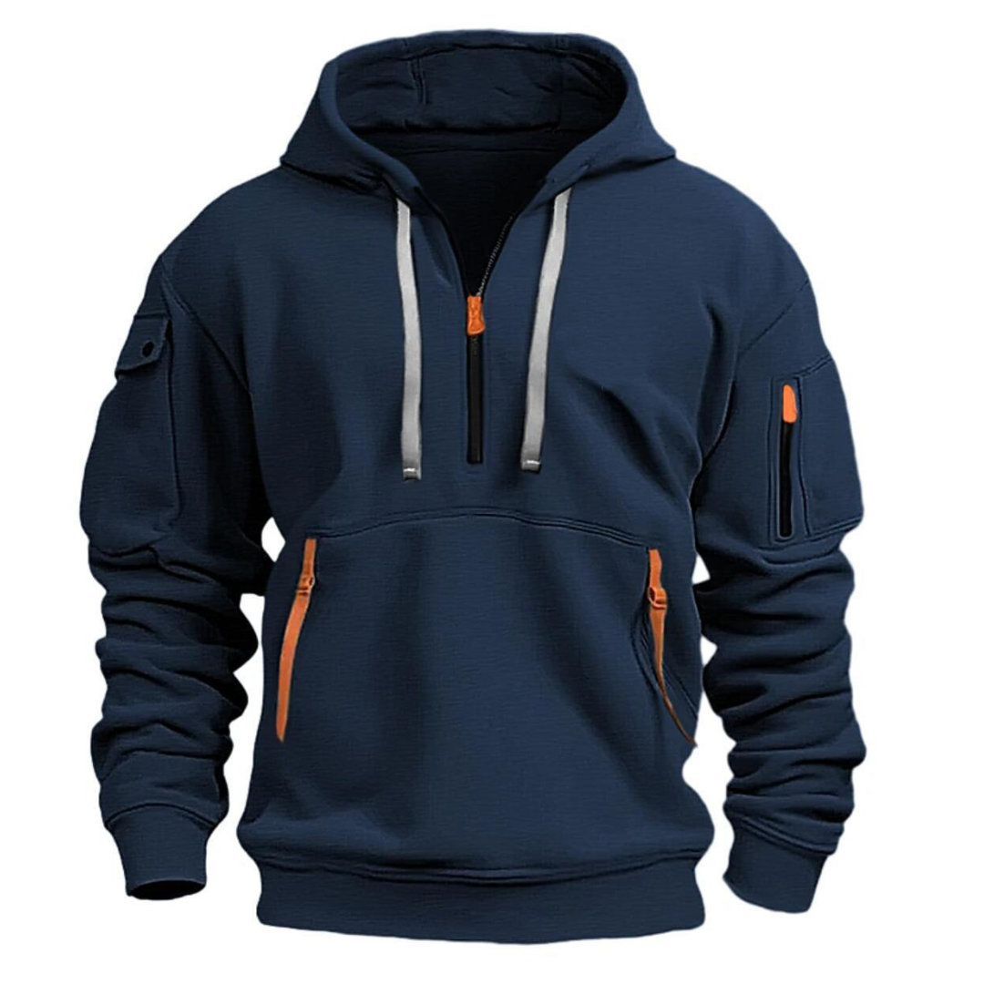 Men's Utility Quarter-Zip Hoodie with Cargo Sleeve Pocket