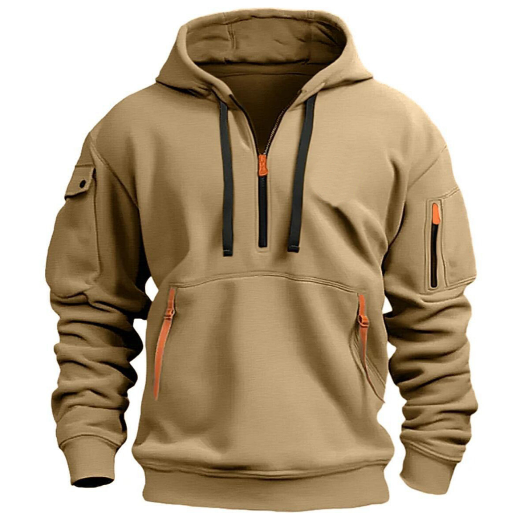 Men's Utility Quarter-Zip Hoodie with Cargo Sleeve Pocket