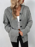 Women’s Hooded Knit Button Cardigan with Drawstring