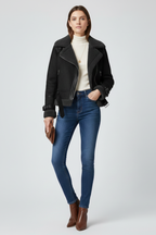 Women's Shearling Trim Biker Style Jacket