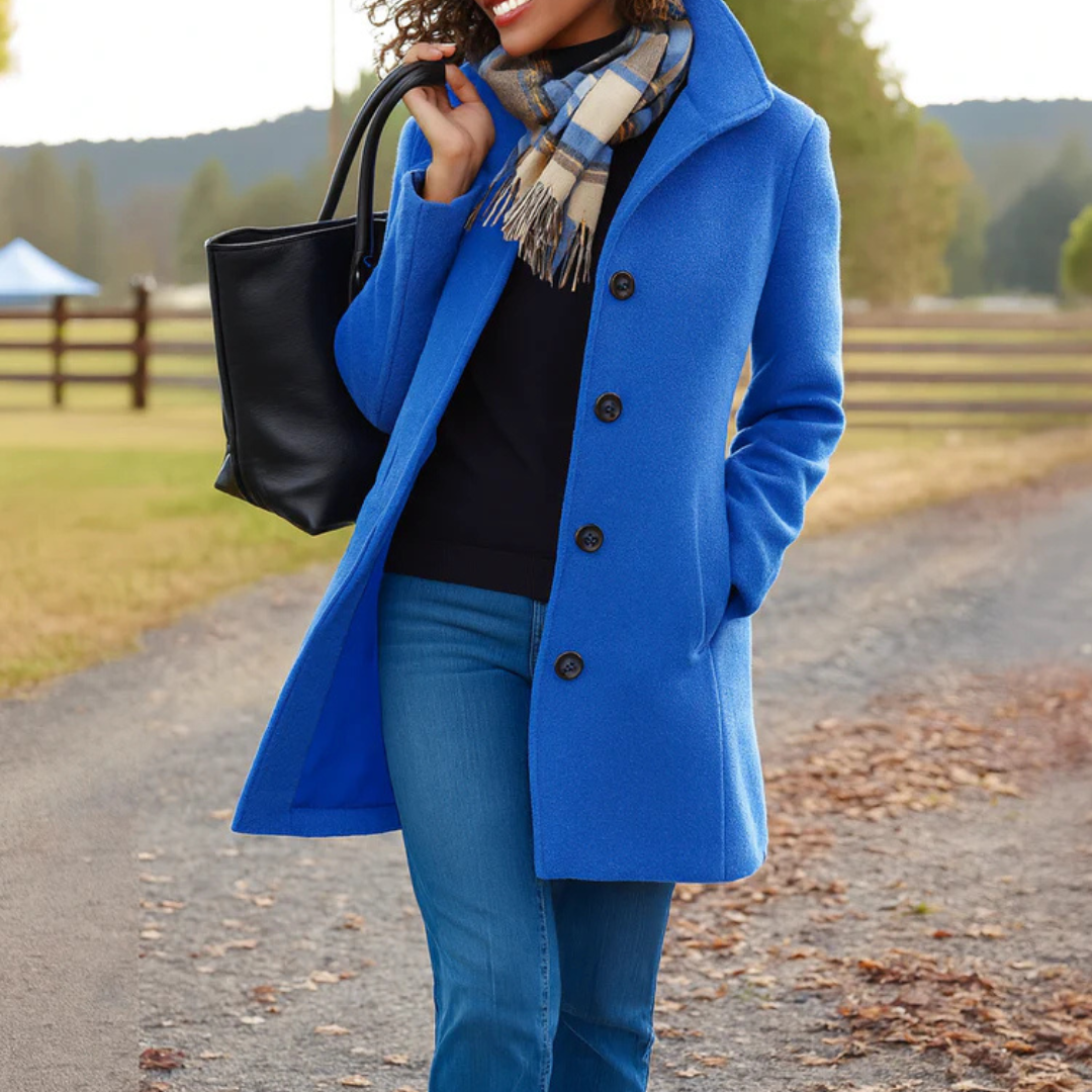 Women's Button-Front Notch Collar Wool-Look Coat