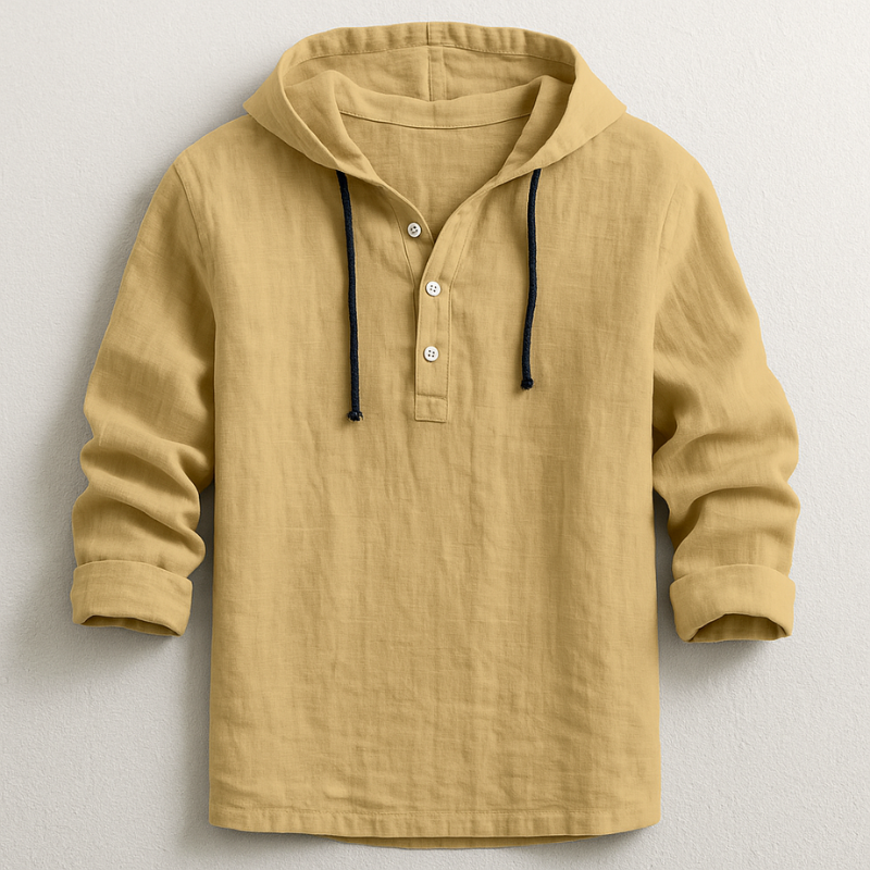 Men's Lightweight Hooded Henley Shirt with Drawstring