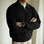 Men's Textured Knit Open Collar Long Sleeve Polo