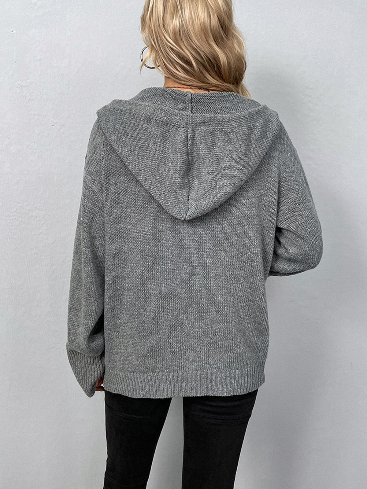 Women’s Hooded Knit Button Cardigan with Drawstring