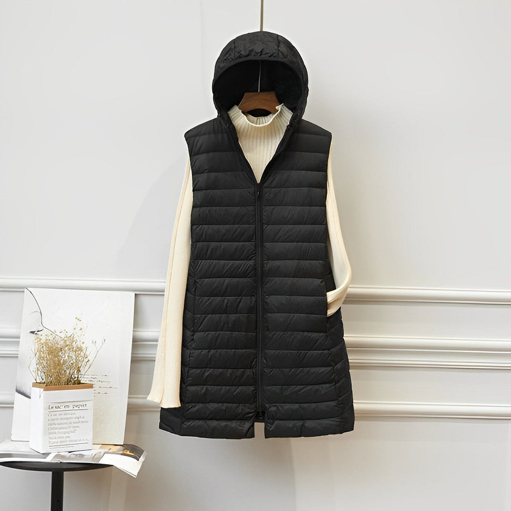 Women’s Longline Hooded Quilted Puffer Gilet